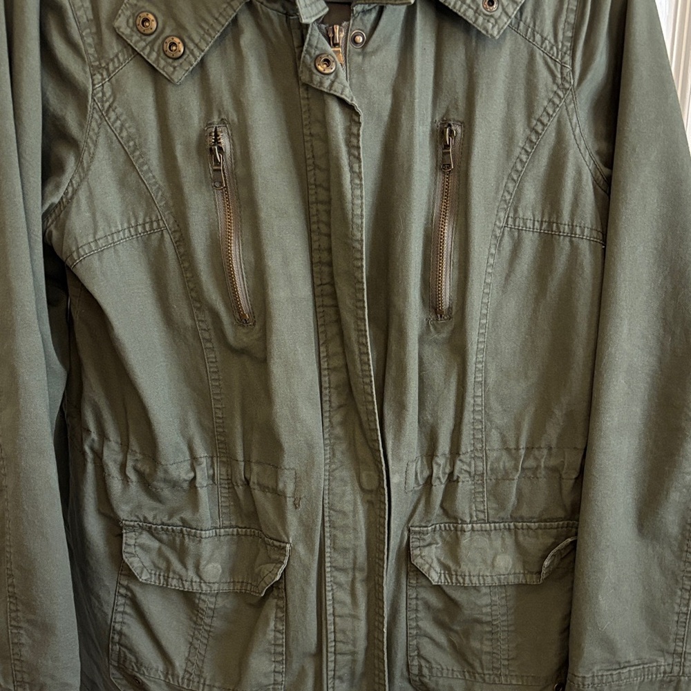 Urban Retro Army Green 100% Cotton Utility Jacket Lots of Pockets Size Large EUC - Picture 3 of 10